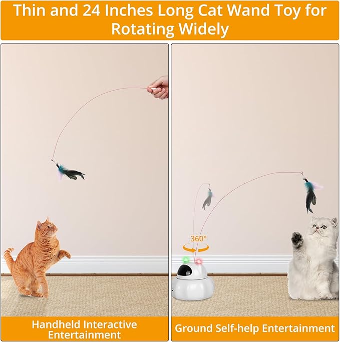 TBTeek Cat Toy, 3in1 Automatic Red Light & Feather, Rechargeable, Interactive Cat Toys 22.4inch Cover Indoor Kitten Toys