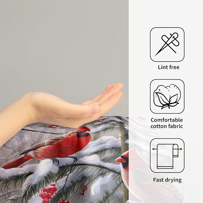 Red Bird Hand Towels Winter Berry Bathroom Decorative Bath Towels Set of 2 Soft Absorbent Dish Fingertip Towels for Home Kitchen Gym