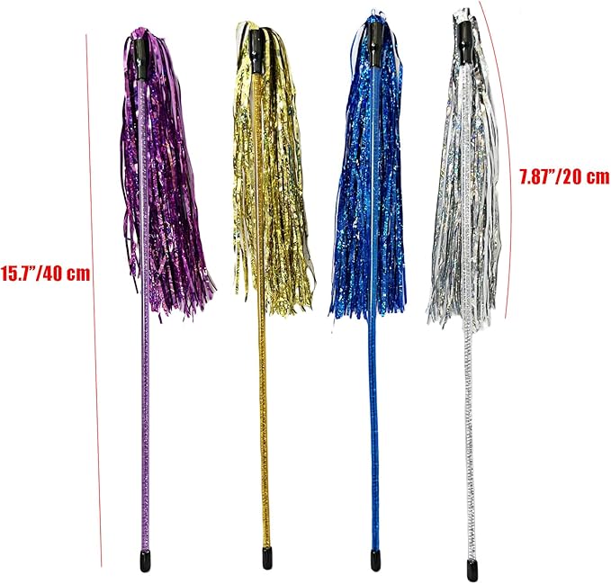 IUHKBH Cat Wands, 4 PCS Colorful Cat Tassel Toys with Bell Interactive Cat Teaser Wand for Cat Kitten Having Fun Exerciser Playing