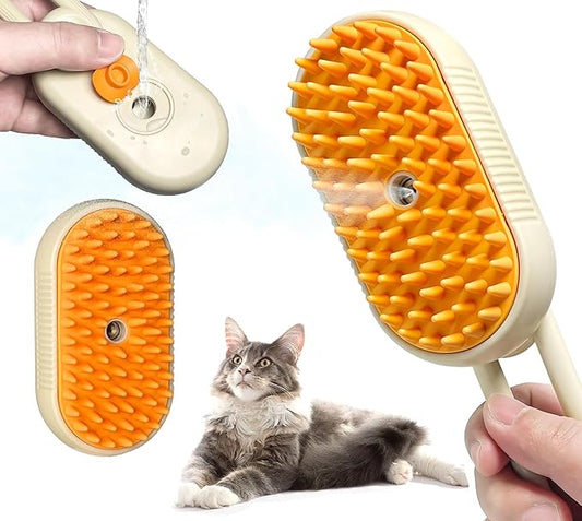 3 in1 Steamy Pet Hair Brush, Yellow, Massage Grooming Brush With Water Spray for Removing Static Flying Hair, Dog & Cat Comb for Shedding