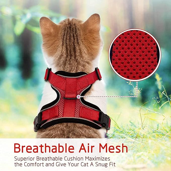rabbitgoo Cat Harness and Leash for Walking, Escape Proof Soft Adjustable Vest Harnesses for Cats, Easy Control Breathable Reflective Strips Jacket, Red, S