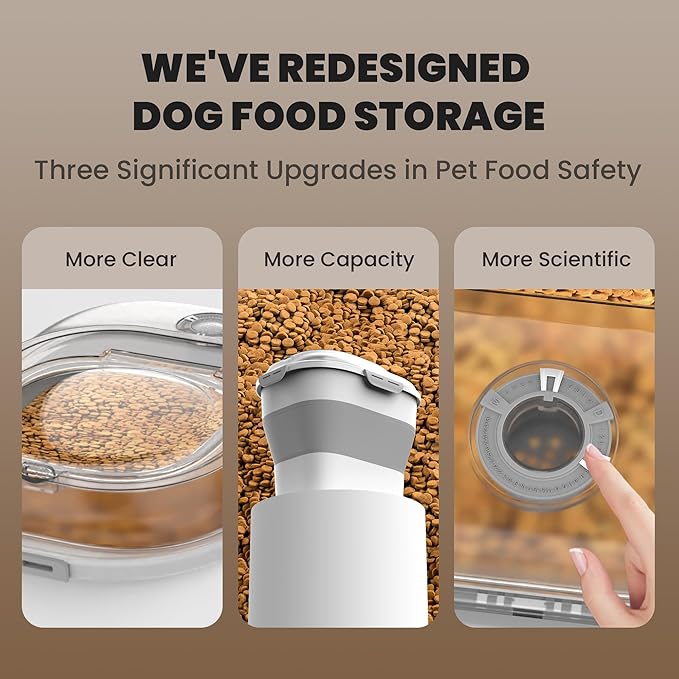 32-35 Lbs Dog Food Storage Container,Collapsible Dog Food Container with Transparent Airtight Lid,Wheels,Date Track,Pet Food Storage Container for Rice,Flour,Sugar,Scoop And 2PCS Containers