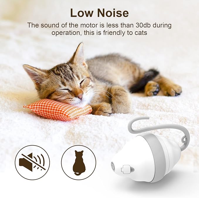 Interactive Cat Toy Mouse, Automatic Cat Toys with LED Lights Feathers