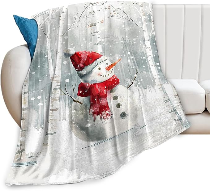 Snowman Blanket Ultra Soft Cozy Birch Tree Snowman Throw Blanket Fleece Fuzzy Plush Winter Christmas Blanket Decor Gifts for Women Girls Adults Couch Sofa 80"x60"
