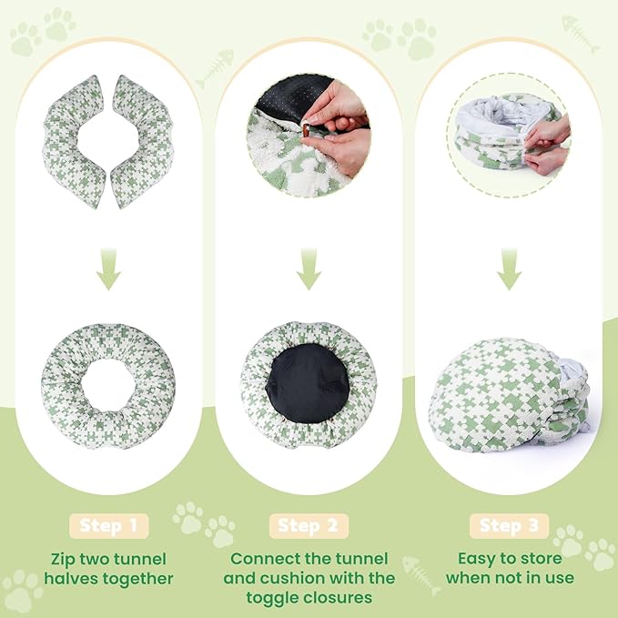 Cat Tunnel Bed Cat Cave for Cats Indoor, Maansfy Large Peekaboo Cat Cave Donut Tunnel Interactive Cat Toy Multifunctional Round Pet Play Tunnel Tube for Kitten Medium Large Cat - Green
