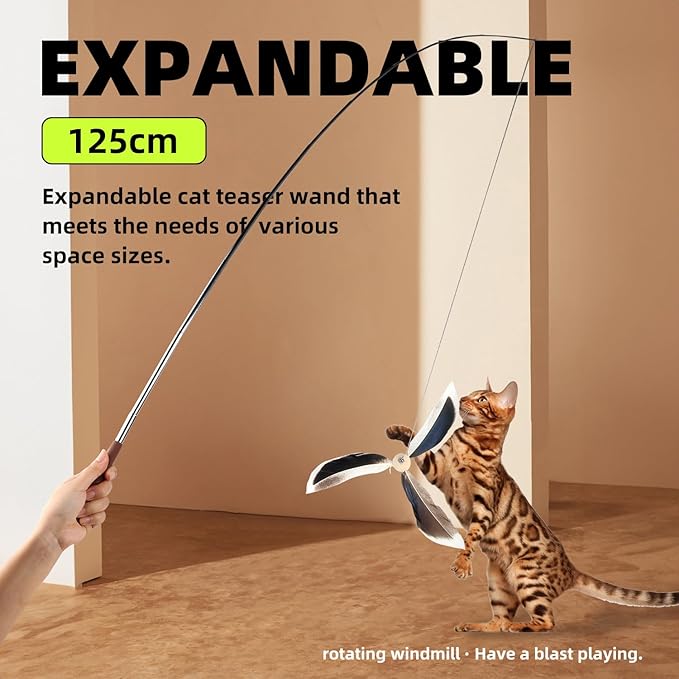 ALL FOR PAWS Cat Real Feather Toy Kitten Cat Wand Toy Kitten Teaser Toys Telescopic Wand Kitty Cat Enrichment Toy for Indoor Cats