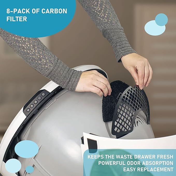 50 Pack Waste Drawer Liners Bags Compatible with Litter Robot 4, 9-11 Gallons Litter Box Liners Plus 6 Pack Activated Carbon Filter