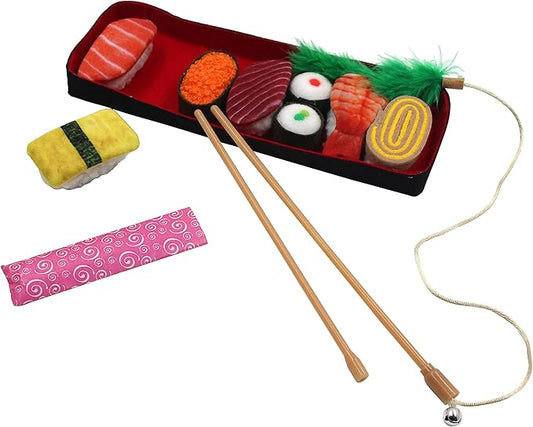 9 Assortments Pack Value Toy and Teaser Set, Interactive Catnip Cat Toys, Crinkle Toys, Feather Wand Toy, Accessories for Indoor Cat (Sushi Set)