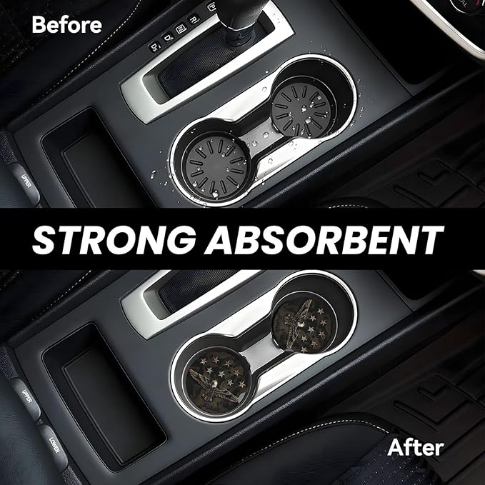 Absorbent Ceramic Car Coasters for Cup Holders, Camo Bald Eagle Design 2.56" Anti Slip Universal Drink Cup Coasters for Women Men (2 Pack)