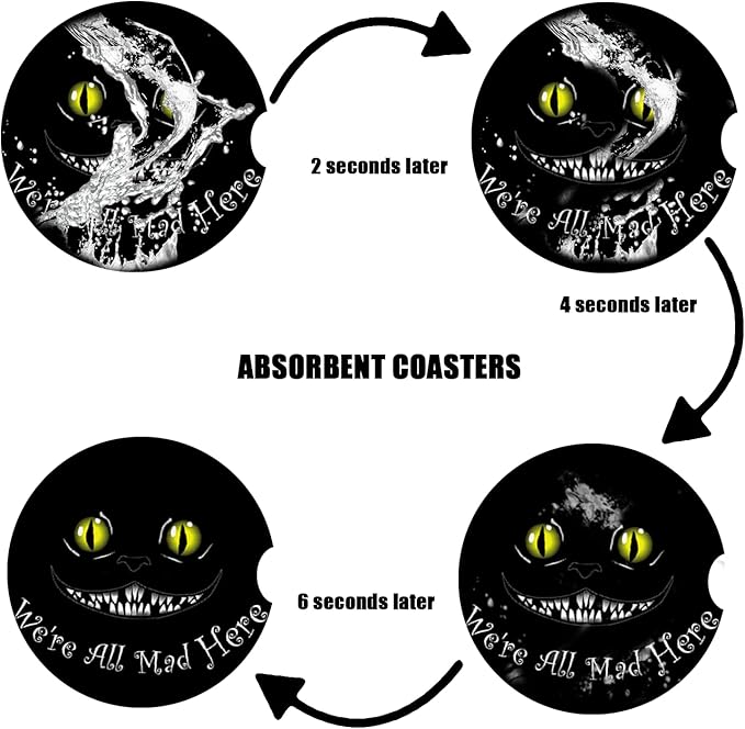 Car Cup Holder Coaster - Funny Black Cat Absorbent Ceramic Coaster, Car Coasters for Cup Holders, Auto Accessories for Women & Men, Pack of 2