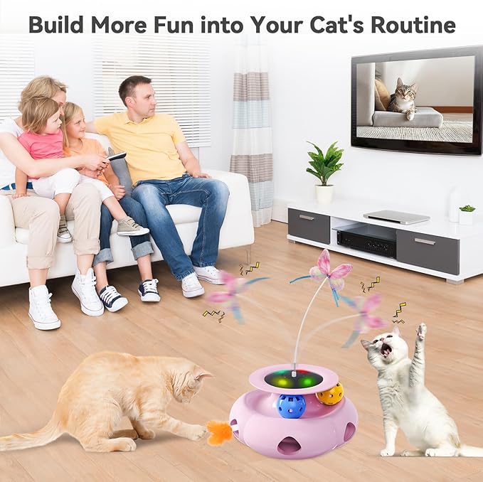 Cat Toys Interactive Rechargeable 3in1 Ambush Feather, Fluttering Butterfly, Track Balls, Touch Activated Automatic Kitten Toys for Indoor Cats