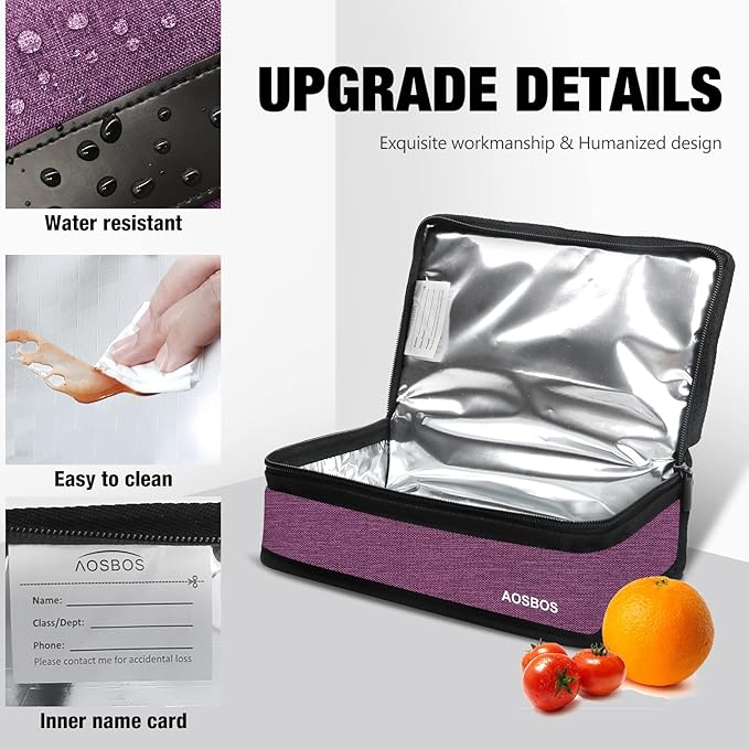 Aosbos Mini Lunch Bag Small Lunch Box for Women Men Insulated Lunchbag Compact Lunch Cooler Bags Adult Lunch Pail Thermal Lunchbox Reusable Snack Boxes Sandwich Container Loncheras Para Mujer
