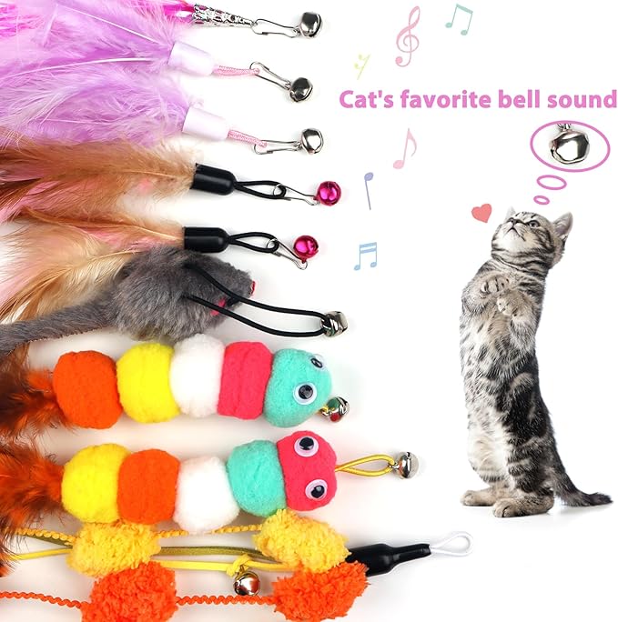 Cat Feather Toy Refills Cat Feathers Wand Replacement, 12 PCS Cat Toy Feather Refills, Cat Wand Attachments Feathers for Cat Toys