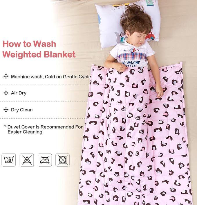 Sivio Weighted Blanket - 100% Cotton Heavy Blanket 5 lbs 36 x 48 inches, Breathable Cooling Soft Cotton Throw Blanket for Calm Sleeping for Home and School Nap, Pink Leopard