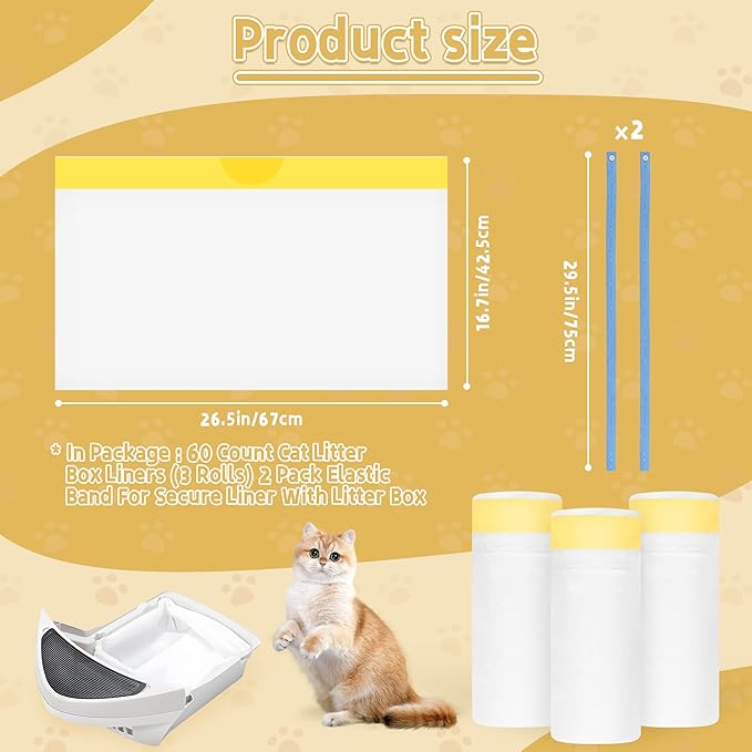 60 Count Cat Litter Box Liners Bags For Litter Robot 4 and 3, 26.5" X 16.7" Drawstring Litter Robot Liners Bags For Self-Cleaning Litter Box,Thick And Heavy Duty Litter Robot Waste Bags