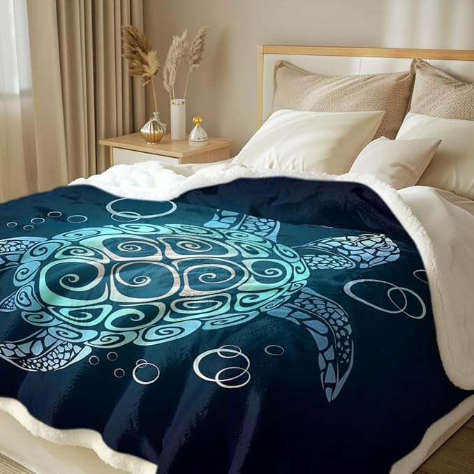Sleepwish Turtle Fleece Throw Blanket for Kids Girls Boys Soft Plush Teal Turquoise Sherpa Blanket for Couch Chair, Baby (30"x 40")
