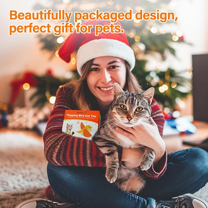 Cat Toys for Indoor Cats, Flapping Bird Cat Toy, Electric Simulated Chirping Bird Interactive Cat Toy with Flappy Wings, Rechargeable Touch Activated Cat Toys with Catnip and Feather - Owl