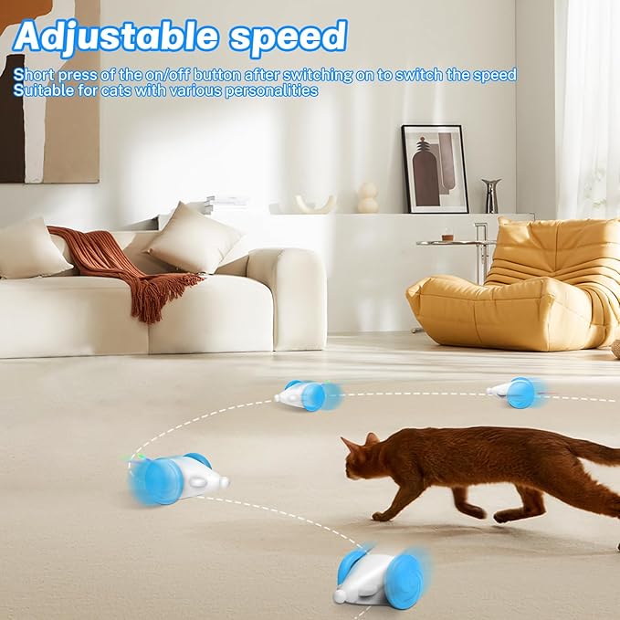 Interactive Cat Mouse Toy with LED Lights, Smart Cat Toy for Indoor Cats, USB Rechargeable Automatic Electric Cat Toy, Bule