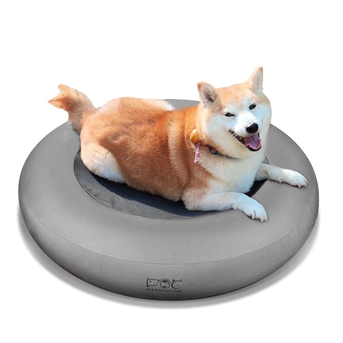 Elevated Dog Bed,Inflatable Dog Bed Raised,Pet Cushion Sofa for Medium Dogs,Portable Dog Cot Doughnut Round Stand,Waterproof Dog Bed Frame for Indoor,Outdoor(Grey)