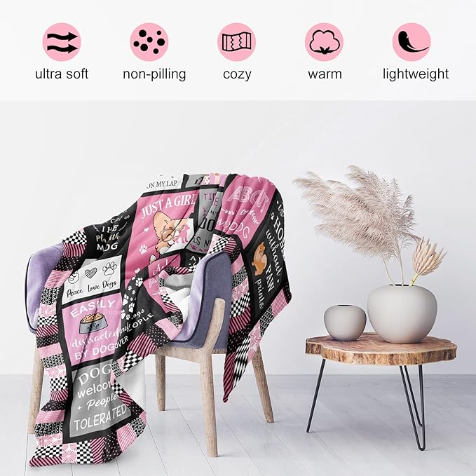 Dog Mom Gifts for Women, Dog Lovers Gifts, 100% Polyester Flannel Dog Themed Throw Blanket, 50"x60"