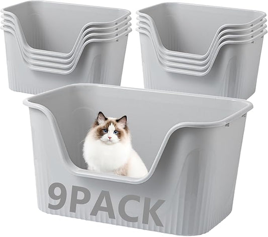 9 Pack XL Extra Large Cat Litter Box 25.2″L×17.7″W×13″H Anti-Splashing High Side Jumbo Litter Boxes for Big Multi Cats Dogs