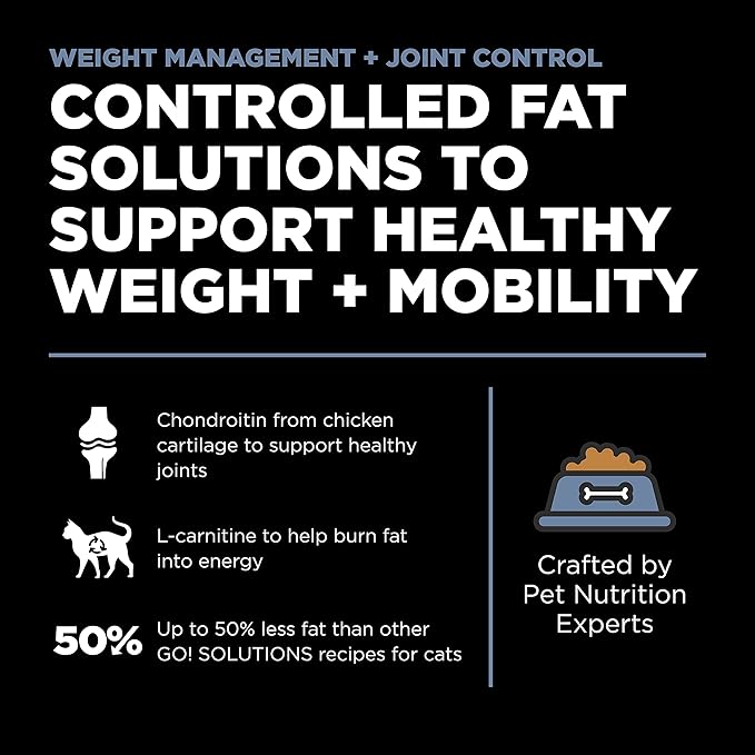 Go! Solutions Weight Management + Joint Care, Grain-Free Dry Cat Food, Chicken Recipe, 8 lb Bag