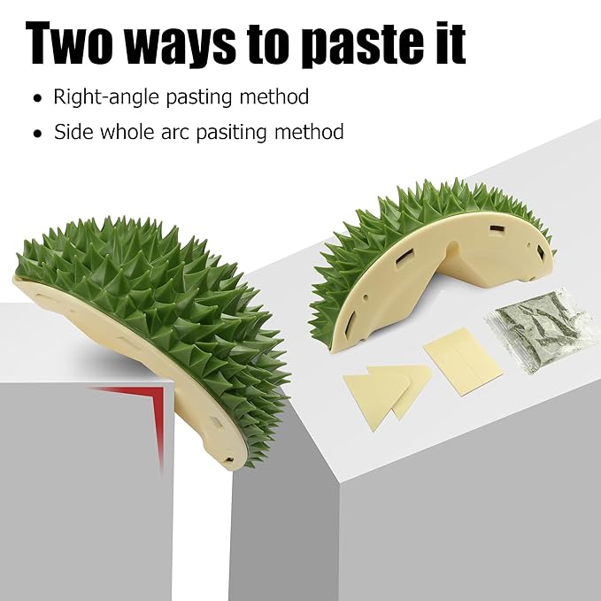 YAODHAOD Cat Corner Scratcher Durian Shaped Corner Tickler Cat Mint Self Groomer Toy Kittens Wall Corner Massage Comb Scratcher Board for Indoor Cats (Green)