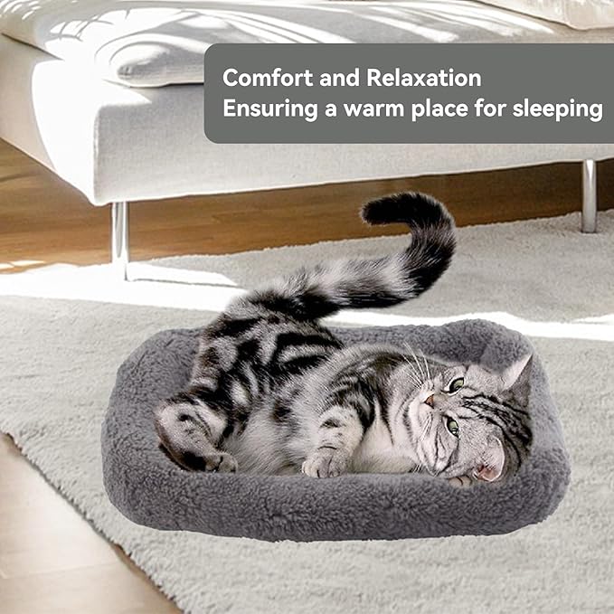 lesypet Cat Beds for Indoor Cats, 15" x 10" Small Cat Bed Curl Sleep Plush Cushion with Pillow, Non-Slip Bottom Washable Mat for Small Pet Puppy Rabbit, Small