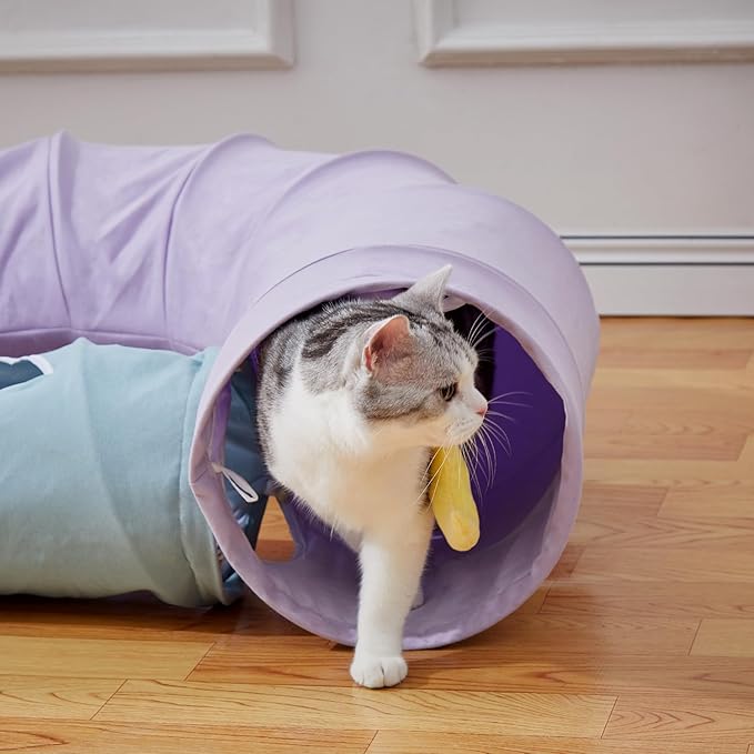 Cat Tunnel,Cat Tunnels for Indoor Cats Collapsible Large Cat Tunnel Cute Cat Tunnel Toy for Cat,Kitten,Puppy,Rabbit,Purple