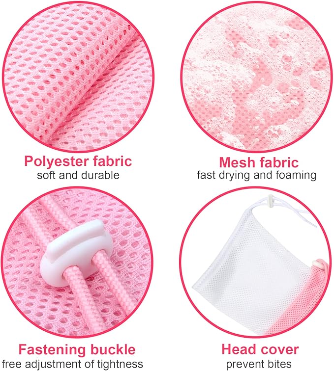 Cat Bathing Bag, Breathable Mesh Cat Shower Bag Anti Scratch Adjustable Cat Grooming Bag for Nail Trimming, Bathing Polyester Soft Cat Washing Bag (White-Pink)