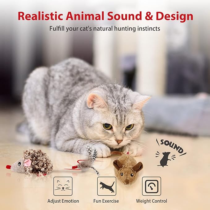 Gigwi Interactive Cat Toys Pack, Automatic Moving Mouse Electronic Cat Toys for Indoor Cats, Mouse Hunt Cat Toy for Kitten, 2 Pack (Brown Mouse & Hedgehog)