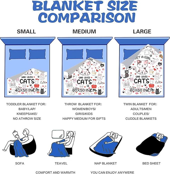 Cat Mom Blanket Just A Girl Who Loves Cat Throw Blanket Gifts for Cat Lovers Soft Flannel Animals Pet Pattern Gift for Kids Adults 80"X60"