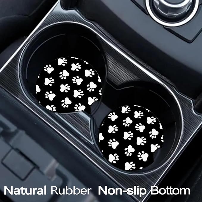 Car Coasters for Cup Holders,2 Pack Dog Paw Car Cup Holder Coasters,2.75" Universal Size Anti Slip Rubber Mat,Automotive Cup Holder Decal Decor,Dog Gifts for Dog Lovers for Women,Men,Mom