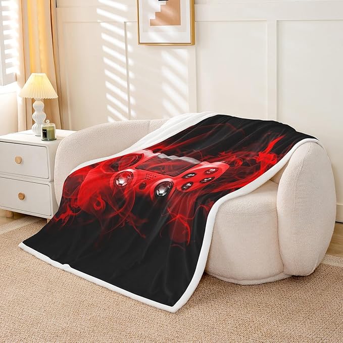 Gaming Throw Blanket Kids Gamer Red Gamepad Sherpa Blanket for Bed Sofa Couch Boys Girls Teens Video Game Room Decor Fleece Blanket Soft Gaming Console Plush Fuzzy Blanket All SeasonBaby 30"x40"