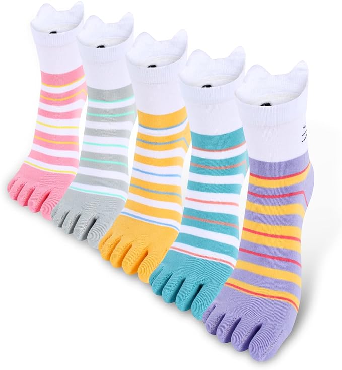 Benefeet Sox Toe Socks Women Men Cute Cat Five Finger Socks for Girls Colorful Cotton Ankle Athletic Running Socks with Toes