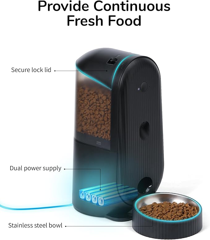 FUKUMARU Automatic Cat Feeder, 2 in 1 Automatic Pet Feeders with Camera and Audio, Support DIY Meals and Timed Control WiFi Cat Food Dispenser, Suit for Cat and Dog