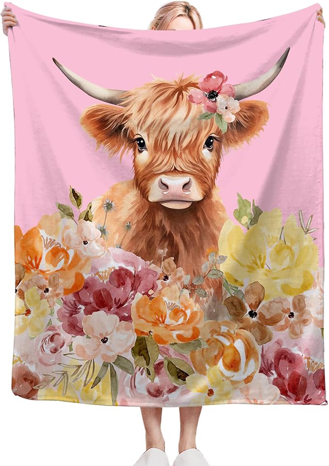 Highland Cow Blanket Ultra Soft Cozy Longhorn Cow Throw Blanket Fleece Fuzzy Plush Bedding Cow Lovers Gifts for Women Girls Kids Adults 50"x40"