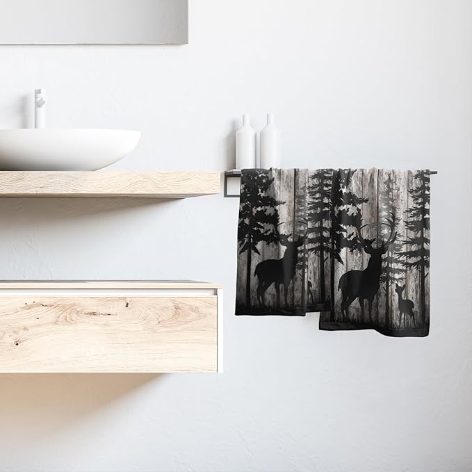 Forest Deer Hand Towels Wildlife Animal Fingertip Towels Set of 2 Soft Guest Face Towel Bathroom Decorations Thin Kitchen Tea Dish Towels