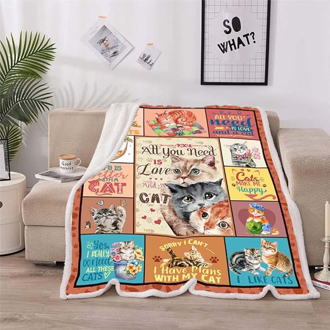 Cat Blanket - Cat Lover Gifts for Women & Girls, Kitten Blanket Throw for Bedroom, Sofa, Couch - 50x60 inches