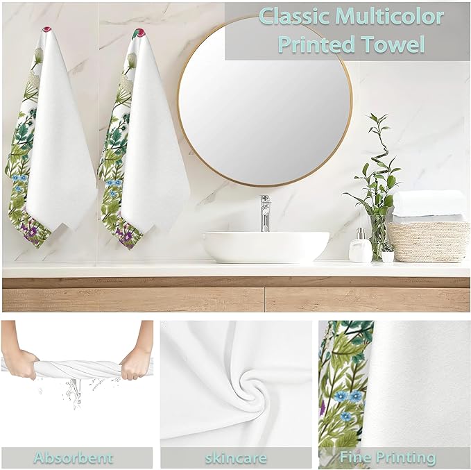2 Pack Hand Towels for Bath,Herbs and Wild Flowers Decorative Towels Highly Absorbent Soft Towels for Bathroom Beach Kitchen Spa Gym Face Towel 14x28 Inch