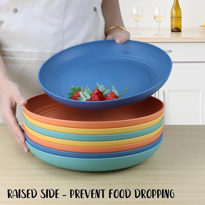 11 Inch Large Wheat Straw Plates 8 Pieces, Unbreakable Dinner Plates Reusable Plastic Plates Alternatives, Microwave Safe Plates for Kitchen, Plates Set of 8 (Multicolor)