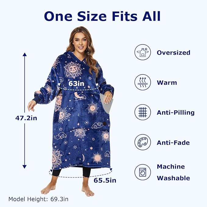 THREE POODLE Wearable Blanket Hoodie, Oversized Sherpa Sweatshirt Blanket for Adults Women Men, Warm Cozy Hooded Blanket, Gifts for Mom Girlfriend