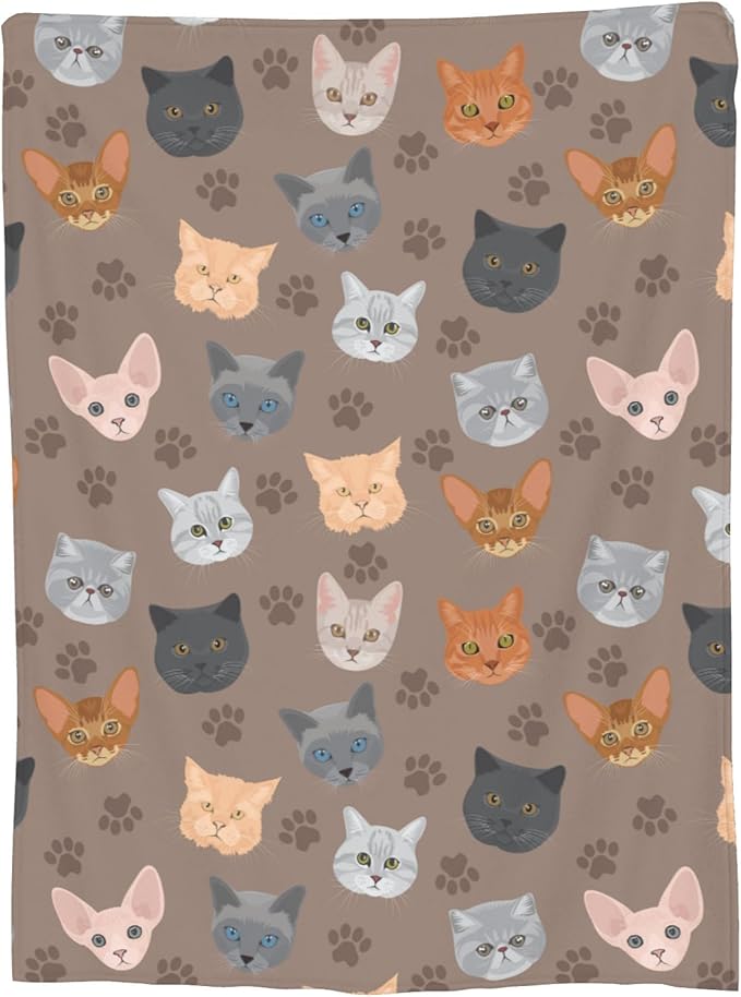 Cute Kids Cats Print Blanket Throw 50"x40", Plush Flannel Blankets with Cats On It, Gifts for Kids Women Cat Lovers People