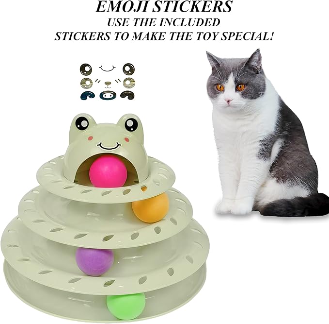 Gefryco Cat Toys 4-Tier Roller Track, Turntable Cat Tower Toy with Colorful Chase Balls, Multi-Level Interactive Cat Toys for Bored Indoor Adult Cats, Fun Puzzle Kitten Exercise Toys(Light Green)