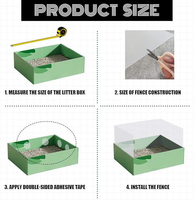 4Pcs Cat Litter Box Pee Shields, Splash Guard for Open Litter Boxes, Easy to Clean, Reusable and Removable (Litter Box Not Included)