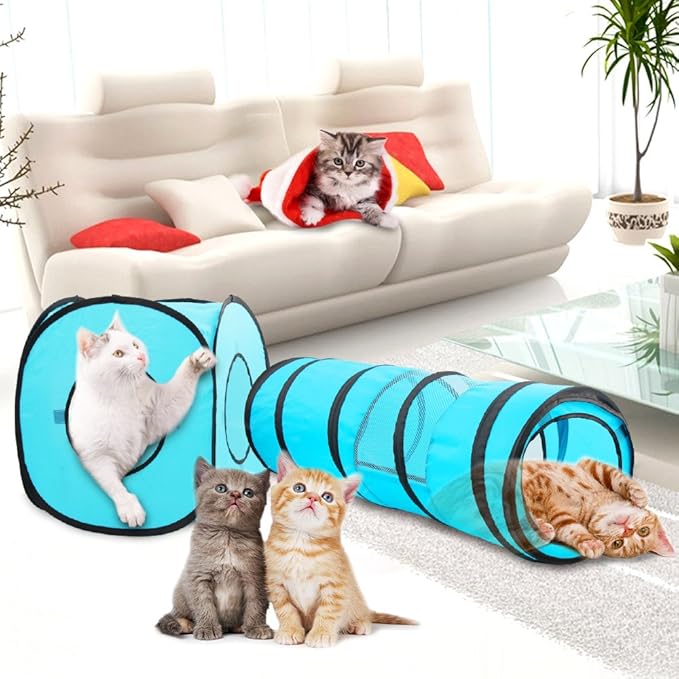 PAWISE Cat Tunnel,Interactive Cat Toy,Pop Up Collapsible Cat Tunnels for Indoor Cats with Foldable Cat Cube (Tunnel Cube)