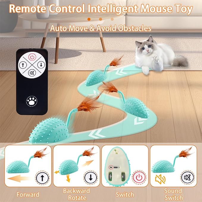 Interactive Cat Toys, Cat Mouse Toys, Remote Control Cat Toys with Feathers, Automatic Chirping Indoor Pet Toys, USB Rechargeable