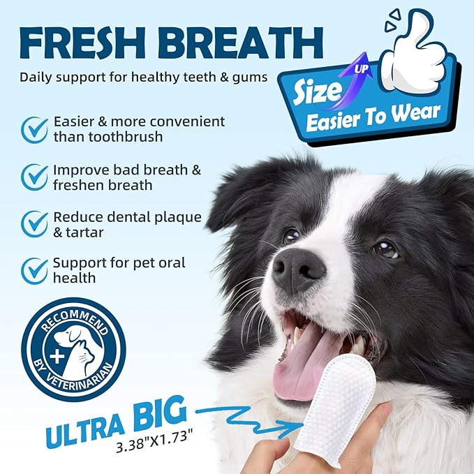 Dog Teeth Cleaning Wipes - Cat & Dog Dental Wipes - Dog Tooth Brushing Kit Dental Finger Wipes Reduces Plaque & Freshens Breath - 59 Count