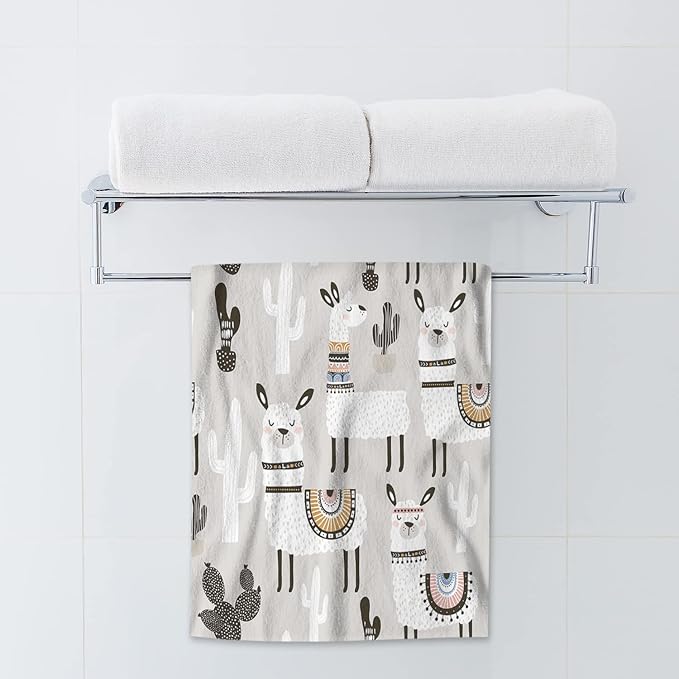 AOYEGO Llama Bath Towel Summer Succulent Cactus Alpaca Animal Cartoon Cute Boho Design Polka Dots Beach Bath Towels Soft Microfiber Yoga/Golf/Swim/Hair/Face Towels 15x30 Inch