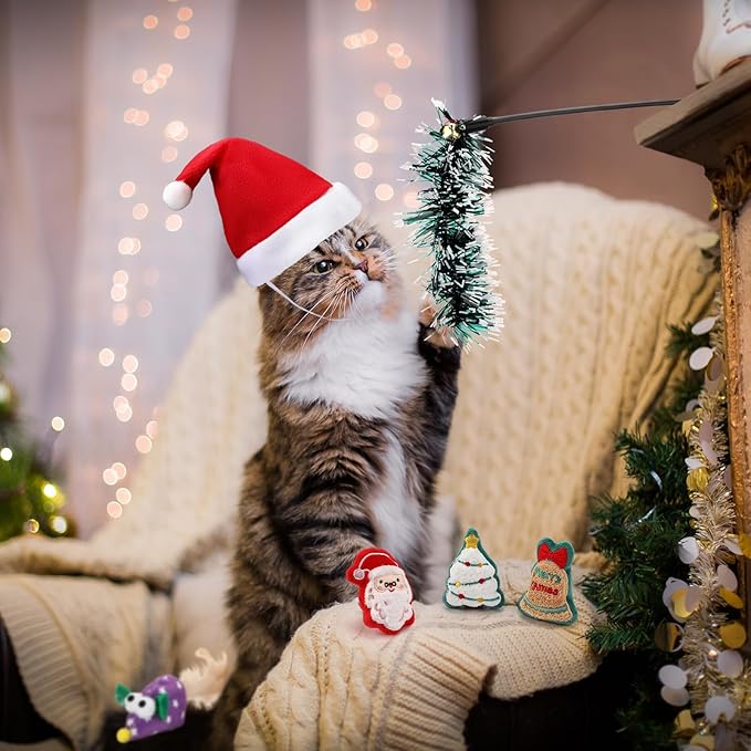 Supervitae 33 Pieces Christmas Stocking Cat Gun Toys Set, Christmas Interactive Cat Toys Set for Cats Xmas Gifts Holiday Party Outdoor Kitten Mouse Toy Plush Toy for Indoor Cats